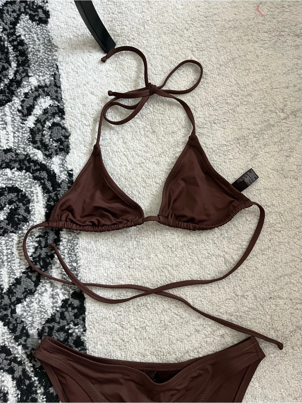 SKIMS Bikini Set Coco Brown Triangle Tie Top w/ Minimal Coverage Bottom Small